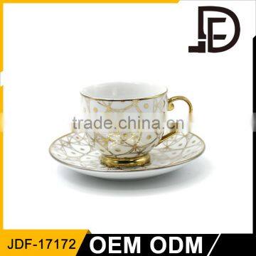 6 pcs Animal design decal Golden Rimmed cofee pot cups and saucers bone tea set
