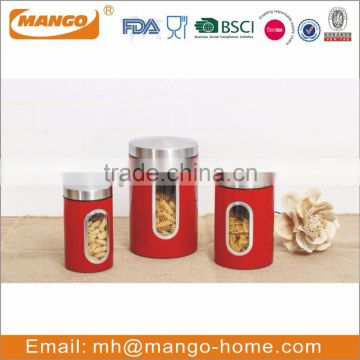 Red enamel coffee bean storage metal food canister for kitchen