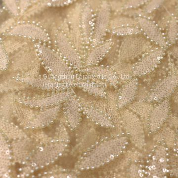 2017 Hot selling Pearl Beaded Ivory Lace Fabric Lace Embroidered wedding bridal Fabric