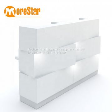 Modern beauty spa salon white front reception desk with back wall for sale