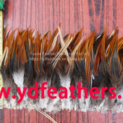 Red and black saddles rooster feather strung for Wholesale from China