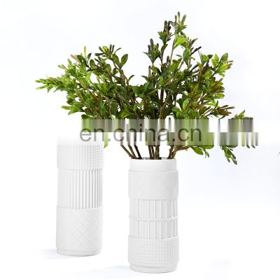 Modern Style White Long Column Creative shape Hand Made Ceramic Porcelain Vase  for Home Decoration