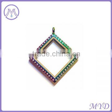 Square Rainbow Color Stainless Steel Memory Locket