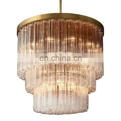 American Living Room Lighting Fixtures Crystal Cielo Round Chandeliers Glass Tube Pendant Lights Staircase Chandelier