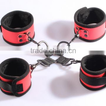 BK032HT01RED Strong PVC and Solf Velvet bondage Hog-tied restraint kit: handcuffs, ankle cuffs,sex restraint toys for couples