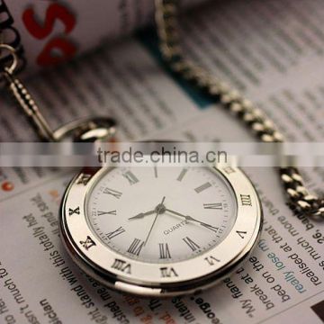 WP018 New Mens Stainless Steel Case White Dial Roman Numbers Modern Pocket Watch with Chain