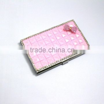 Pink bow tie luxury Business Card Id Card Holder Shinning crystal Rhinestone Business Card Case
