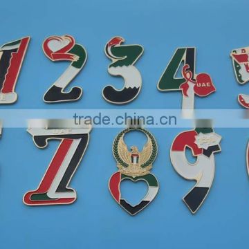 Hot selling UAE number series brass emblem/badges with magnet
