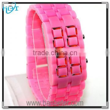 2015 new popular green band plastic case water resistant led bracelet watch