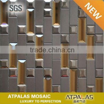 stainless steel mosaic tiles mix brown glossy glass 3D metal mosaic tile