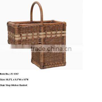 Wicker stair storage basket for magazines and newspaper