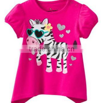 girls summer fashion new brand Jumping beans t-shirts kids hot pink with zebra cartoon O-neck T shirts