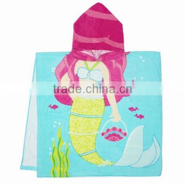china supplier 100% cotton kids hooded towel, Mermaid beach towel, hight quality reactive printed bath towels