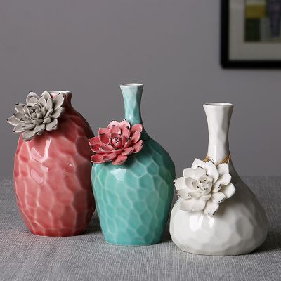 Creative Unique European Style Green Red Ceramic Flower Vase Decor Art For Showroom Study Hotel