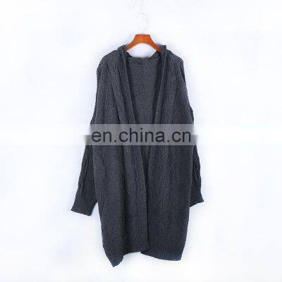 factory wholesale custom lady plus size long acrylic hoodies sweaters vintage loose cardigan knit sweater for women