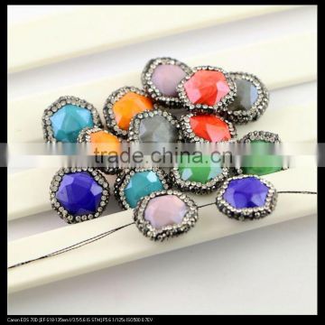 LFD-0090B Wholesale Faceted Stone Beads, Hexagon Shape,with Crystal Paved Loose Connector Beads For Jewelry Making