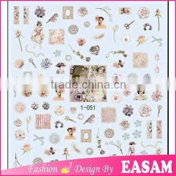 Fashion flower lady design nail art sticker for 3D nail art decoration wraps 1-051