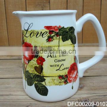 new love rose decal design ceramic pitcher wholesale