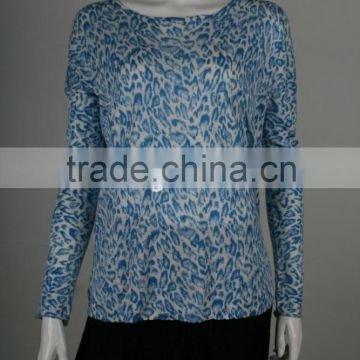 Ladies' boat neck long sleeve pullover knitted sweater with leopard print