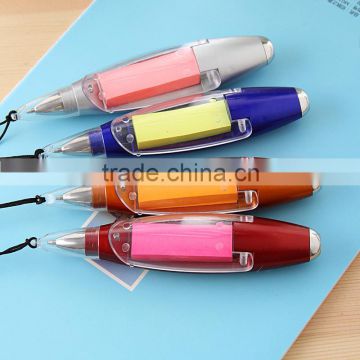 3 in 1 multifunctional pen with sticky note and LED flashlight