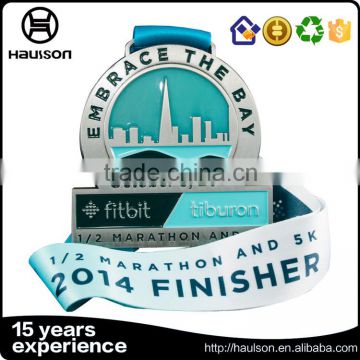 Bronze nickel stain lacquer 3d half 1/2 marathon finisher award 5k running racing metal medal medallions with ribbon