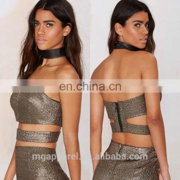 2015 MG Hot gold bustier with padding and cutout design Zip back sexy dress