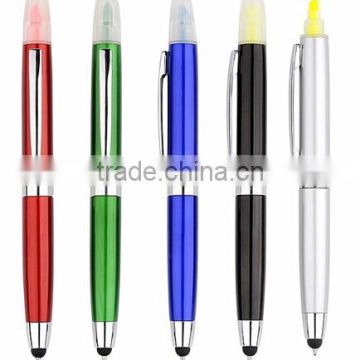 Multifunction plastic ball pen highlighter and touch pen