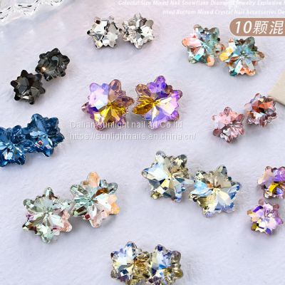 10 nail accessories, snowflake color pointed bottom diamond, super sparkling three-dimensional crystal pile diamond, irregular nail large diamond mixed set