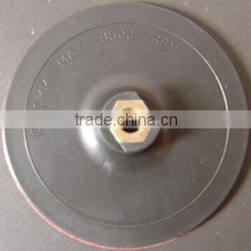 Plastic backing pad with hook and loop and thread