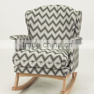 Different color choose home furniture use fabric cover wood armchair/fabric wooden rocking chair(KY-3174)