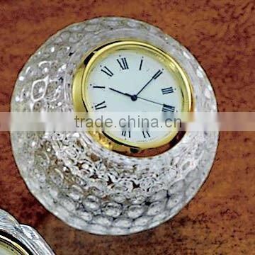 Wholesale Optical Golf ball shape Crystal Desk Clock for Golf club souvenir gift