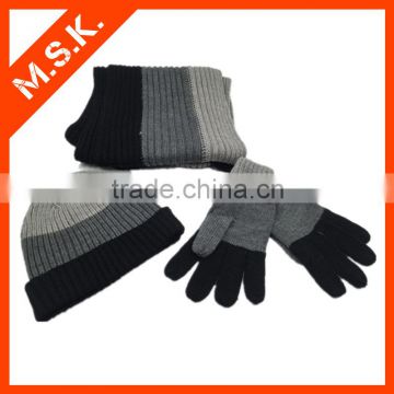 2015 fashion winter soft&warm knitted hat scarf glove set