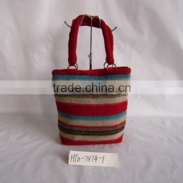 People hand made Cotton thread stripe casual tote bag