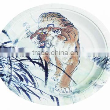 12" Food grade round customized paper dishes/paper plate