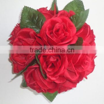 decorative fabric flower ball ,rose ball with 18 head for wedding decorations