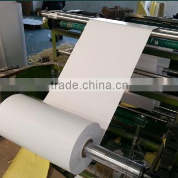 Self adhesive matte coated paper with water based glue