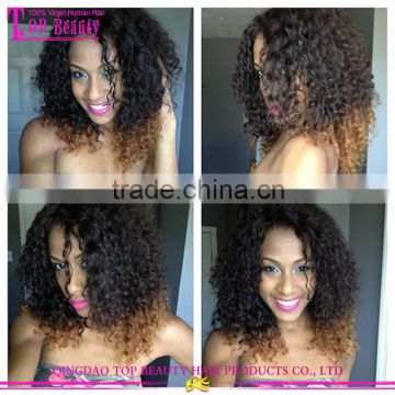100% human hair afro kinky curly lace front wig ombre curly huamn hair wigs for black women