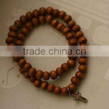 long wrap wood bead bracelet with vintage cross charm fashion friendship jewelry