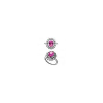 ornate and fashionable pink jewelry 925 silver engagement and wedding rings with cz stones surrounde