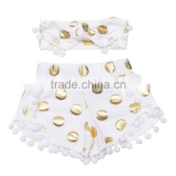 Kids Clothing Latest Pom Pom Shorts With Gold polka Dots matching with headband