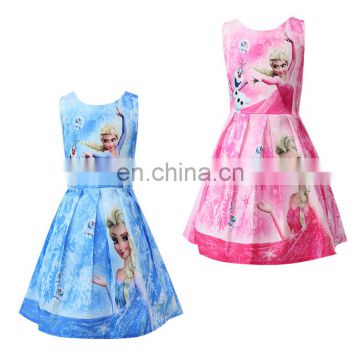 2020 Toddler Frozen Baby Girls Dress Cartoon Print Childrenswear Wholesale