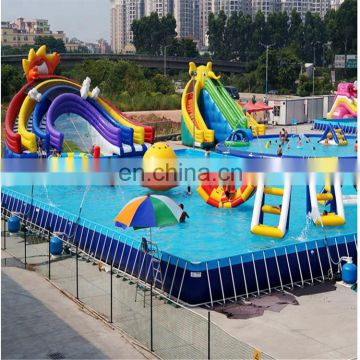 Outdoor Funny Rectangular Inflatable Steel Metal Frame Swimming Pool With Slide For Kids Adults Sale