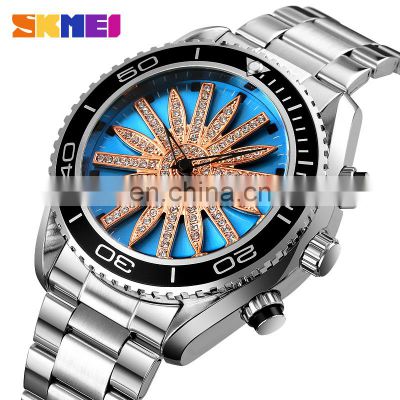 Original SKMEI Watch 1677 Diamond Fashion Men Women Watches LED Colorful Luminous Stainless Steel Quartz Ladies Wrist Watches