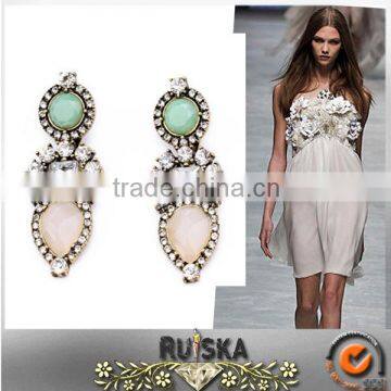 Long Style Light Color Crystal Golden Stud Earring