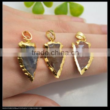 LFD-0071P ~ Wholesale Druzy Natural Stone Pendants , Arrow head Gold Plated Charm Pendant For Necklace