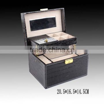 top quality PU faux leather jewelry box,2014 hot selling double 3 tierjewellery boxcosmetic packaging boxes luxury jewellery box