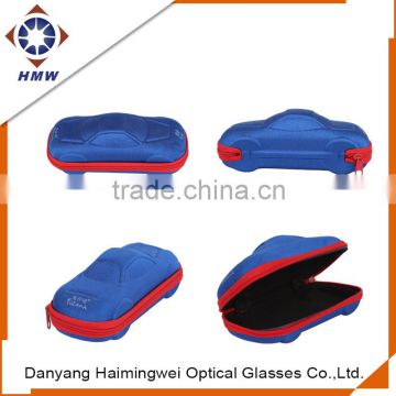 Blue plain fabric and pink zipper eva cheap glasses case
