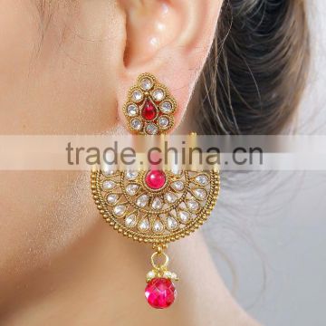 Indian Ethnic Gold Polished Reverse AD Stone Earring For Women