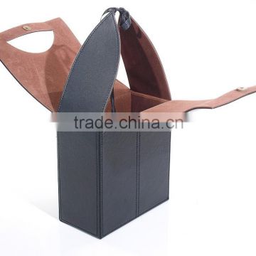 Hot sale concise black genuine leather business gift box with handgrip