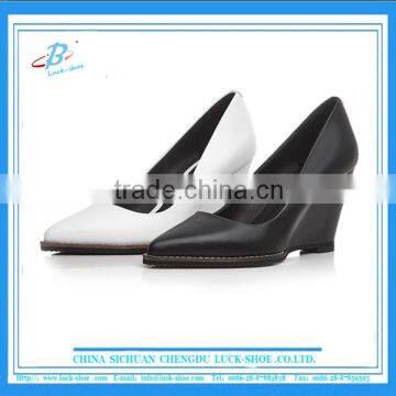 Italy imported leather handcrafted wedge heel shoes for women